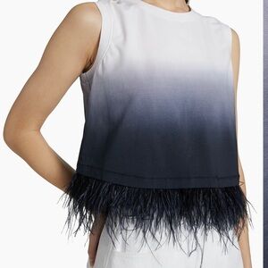Cinq à Sept blue and White Ombre Feather Tank Top